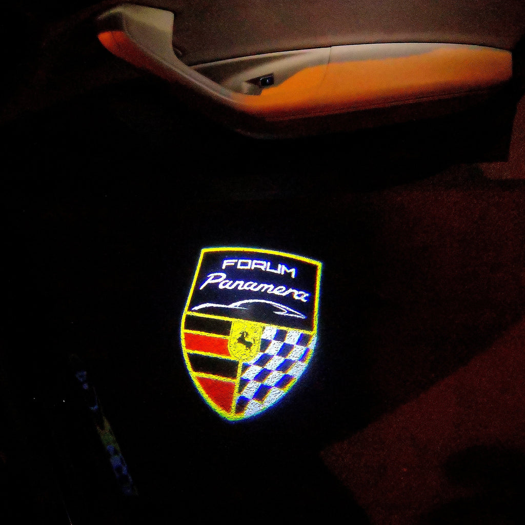 PORSCHE Panamera LOGO PROJECTOT LIGHTS Nr.04 (Menge 1 = 2 Logo Film / 2 Türleuchten)